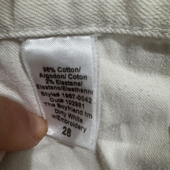 Current/Elliott Jeans Womens 28 Dirty White Boyfriend Embroidered Cropped USA - Picture 11 of 12